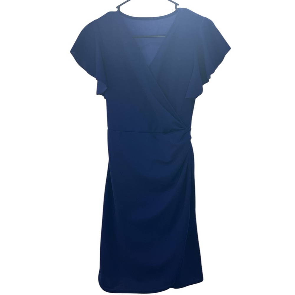 Blue Midi Sheath Dress with Crew Neck and Flutter Sleeves